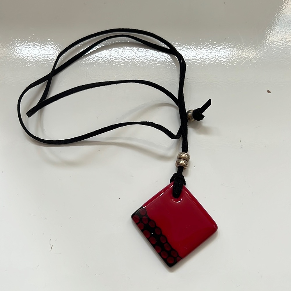 Artisan Glass Blown Long Suede Necklace